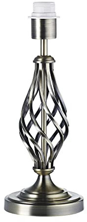 Happy Homewares Traditional and Classic Brushed Antique Brass Table Lamp Base with Switch and Ornate Twist Metal Stem Design | 1 x E27 60w Maximum | 37cm Height
