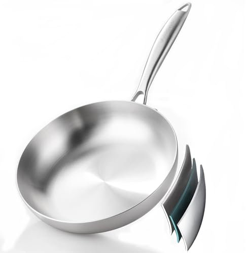 DELARLO 3 Layer Stainless Steel Frying Pan with Detachable Handle, 20.3 cm, Suitable for All Hobs