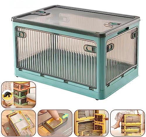 Akis Home Aufbewahrungsbox mit Deckel, 56L Boxen Aufbewahrung Ordnungsboxen Storage boxes Kisten, Kunststoffbox Plastikbox Stapelkisten Lagerboxen mit Rollen groß (Blau)