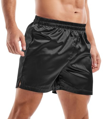 Amy Coulee satin, sovshorts, män, nattkläder, boxershorts, svart, L