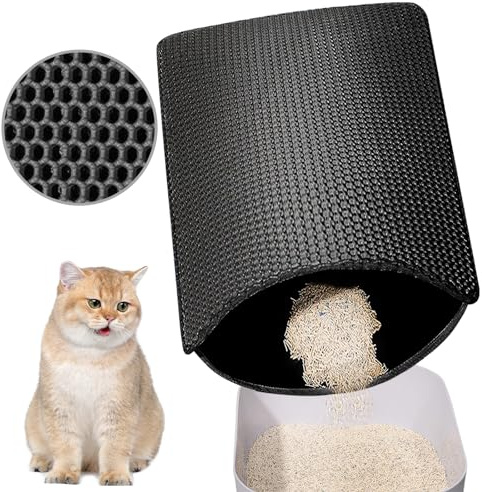 Phantasy Tappeto per Lettiera Gatto Doppio Strato Favo per Gatti, 40 x 60 cm, Design a Nido D'ape, Impermeabile EVA Tappetino Gatto, Design a Nido D'ape, Nero