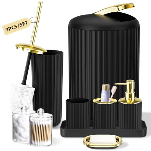 XLHOMO 9PCS Black Gold Bathroom Accessories Set, Bathroom Decor
