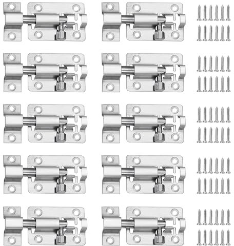 10 Stück Türriegel Schieberiegel Riegelschloss Edelstahl Türriegel Schiebeschloss Mit 60 Schrauben Klein Schieberiegel Schlossriegel Für Alle Innentüren Gartentor, Badezimmer, Schuppen, Toilette