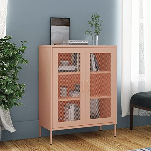 Keyroto Spind Schrank Metallspind Lagerschrank Sideboard Mehrzweckschrank Stahl Rosa 80x35x101,5 cm