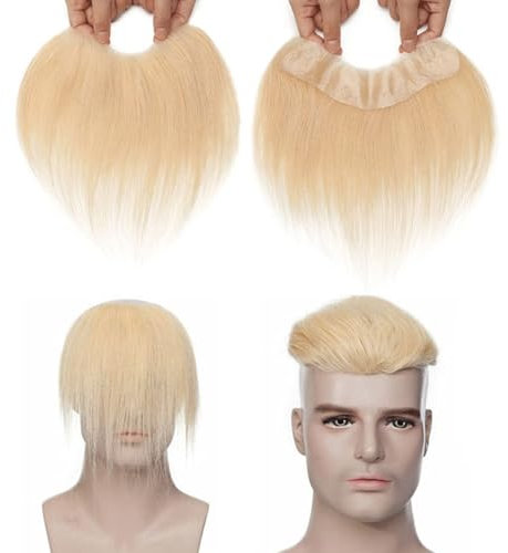 Toupet mit Stirnansatz für Männer, blondes Frontal-Haarteil für Frauen, Echthaar-Extensions, PU-Haut-Topper für Ersatzsysteme(#613,2 * 16cm)