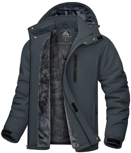 KEFITEVD Mens Waterproof Ski Jacket Winter Fleece Jacket Warm Outdoor Coat