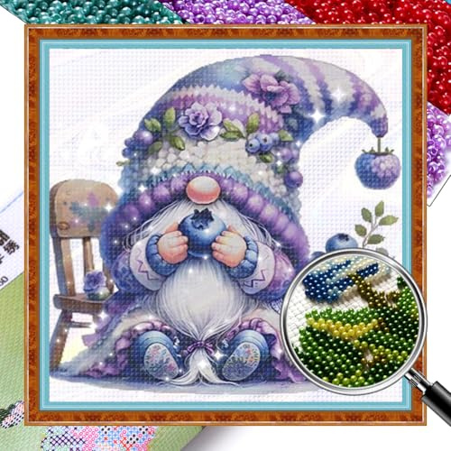 Generisch Diy Kreuzstich Set mit Perlen,Dwarf Perlenstickerei Set,Vorbedruckte Sticksets,9 CT, Einfaches Kreuzstich Set für Erwachsene Und Anfänger 40x40cm -Blaubeere