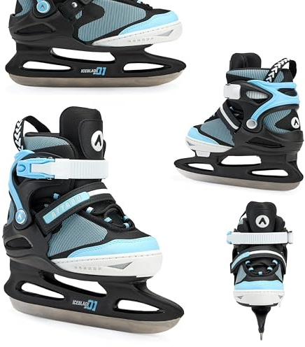 ATTABO Verstellbare Freizeitschlittschuhe für Jungen Zolo in Blau Größe 26-31 EU Kinder verstellbare Schlittschuhe für Anfänger Klettverschluss und Schnallenverschluss Freie Längenanpassung