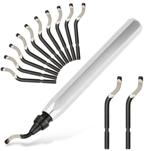 Deburring Tool with 12 High Speed Steel Blades, Deburring Tool 3D Printing, Deburring Tool for Metal, Resin, Copper, Plastic, PVC Pipes, 3D Printed Edges (1 Silver Handle)