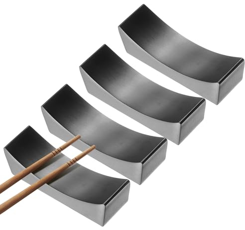 sourcing map Lot de 4 repose-baguettes en acier inoxydable 304, forme incurvée, support de couteau, pour comptoir, baguettes, cuillères, fourchettes, couteaux, décoration de table, noir