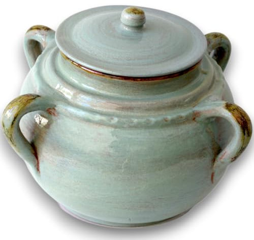 Légumière turquoise Terre Antiche avec poignées, casserole en terre cuite Colì faïence et terre cuite depuis 1650, diamètre 20 cm