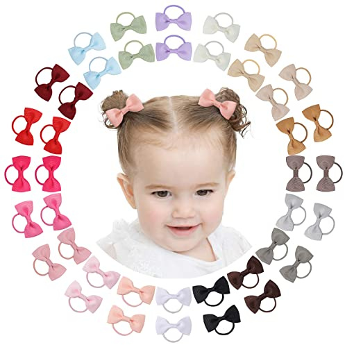 Jollybows 40 Stück 5,1 cm große Baby-Mädchen-Haarschleifen, Mini-Boutique, elastisches Haargummiband, Haarband, Zubehör für Kinder, Kleinkinder, dunkle Farbe