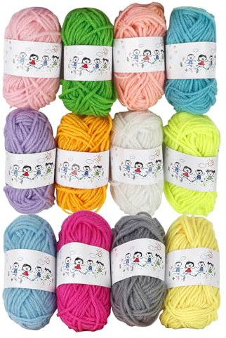 Xiqiggi 12 Farben Wolle zum Häkeln Stricken, 10g/20m Häkelgarn Baumwolle zum Häkeln, Baumwollgarn für Anfänger Set zum Häkel Wolle Acryl Dicke Wolle Bunte Regenbogen Acrylwolle, Yarn Crochet