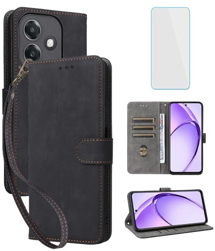 IUQXU RFID Wallet Phone Case for OPPO A60 5G/OPPO A40 4G Black | with Screen Protector,Leather Flip Cover,Card Slot,Kickstand,Women Men Mobile Phone Case for OPPO A40M 4G A3X 5G