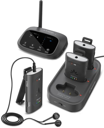 Avantree Audiplex M3 – Sistema Audio Multicanale Con Cuffie Per Traduzione In Chiesa E Seminari, Bassa Latenza 30 ms, Qualità Audio Superiore, Trasmettitore Audio Wireless Con 3 Ricevitori A Clip