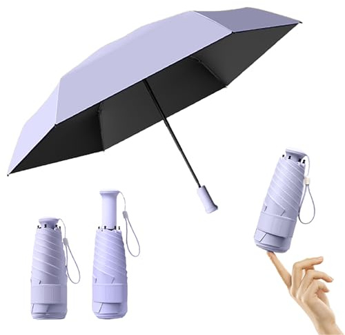Travebo Mini Travel Folding Umbrella With Built-in Hidden Telescoping Handle for Women Men Kids — Fits Pocket&Handbag,Compact Portable,Small Lightweight,6 Ribs,UV Protection,Teflon Coating,Sun Rain