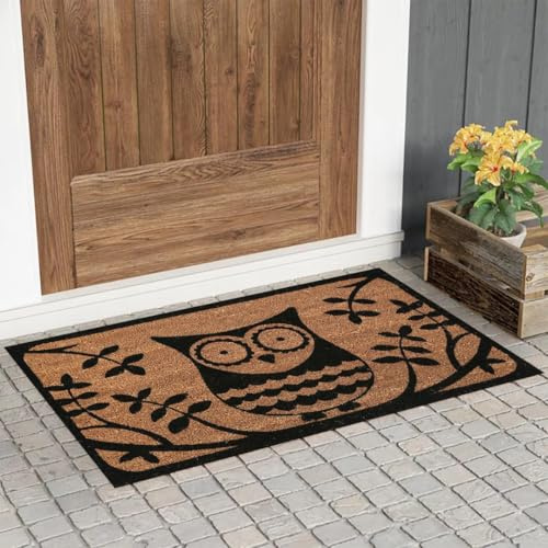 click & receive Owl Coir Doormat – Natural Coconut Fibre Welcome Mat with PVC Backing – Indoor Outdoor Entrance Rug for Front Door, Porch, Patio – Summer Home Decor
