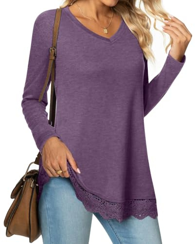 DUOEASE Chemisier Femme Chic et Élégant Tunique Hiver Automne Manche Longue Tee Shirt
