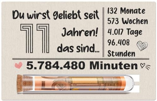 Otuuz 11. Geburtstag Geldgeschenk aus Holz mit Reagenzglas und Holzkarte | 11. Geburtstag Geschenk, für Mädchen Jungen