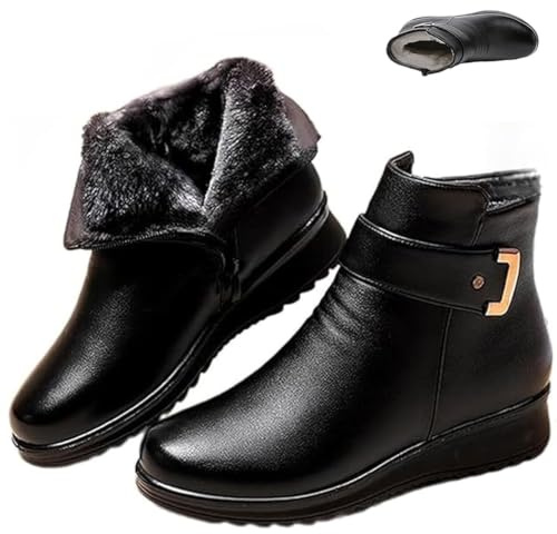 Ortopediska Stövlar I Ull Med Metallspänne Och Äkta Läder For Kvinnor, Varma Snöstövlar Med Pälsfoder Och Slip-on