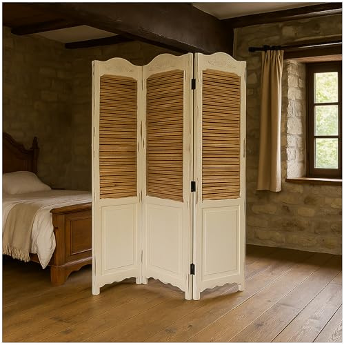 Paravent 3-teilig im Shabby Chic Raumteiler im Landhausstil mit Lamellen Sichtschutz Raumteiler HTI living