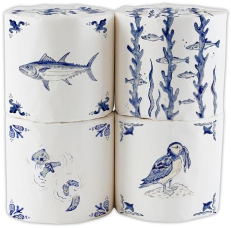 Bumboo Bamboo Toilet Roll 48 Pack | English Delft Edition Wrapped Toilet Paper 3 ply, 300 Sheets | Eco Friendly Toilet Paper Bulk | Plastic-Free, Soft, Strong, Sustainable & Biodegradable Loo Roll