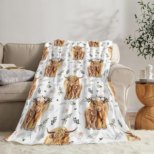 HYEPNED Highland Cow blanket Cartoon farm animals Soft and light plush blanket Sofa blanket Bed blanket TV blanket Horse lover Girl Gift Ladies (60 * 50*)