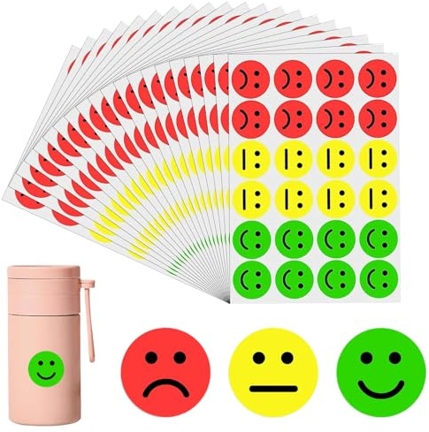 1200 Stück SmileyAufkleber,SmileySticker,Emoji Sticker,Sticker Smiley,25mm Smile Stimmungsaufkleber Fröhliche Smiley Traurige Rot-Gelb-Grüne Aufkleber,Für Moderationskarten Moderationskoffer