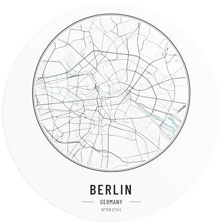 DEQORI Carta da parati rotonda autoadesiva Ø 80 cm | Motivo Stadtplan Berlin | tela tessile – staccabile, decorativa e indeformabile – per soggiorno, ufficio, corridoio o cameretta dei bambini