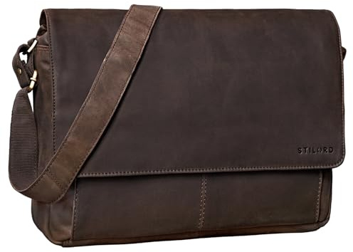 STILORD Como Vintage Umhängetasche Herren Leder Messenger Bag Business Laptoptasche 15,6 Zoll Herren Unitasche Echtleder Schultasche für Büro & Alltag Farbe:matt - dunkelbraun