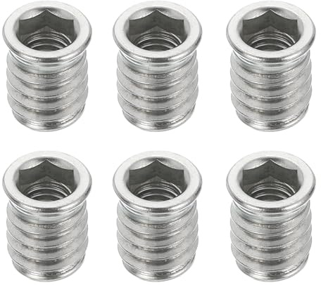 QUARKZMAN 6 Piezas De Tuercas De Inserción Roscadas M8x17mm Para Madera - Tornillos De Acero Inoxidable 304 Para Muebles Conectores De Pernos Tuercas De Hexágono