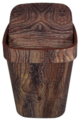 Veemoon Papelera con Tapa Abatible Imitación Madera Nogal Cubo de Basura Grande para Cocina Baño y Salón Papelera Retro Rústica de Fácil Limpieza Contenedor de Reciclaje Doméstico