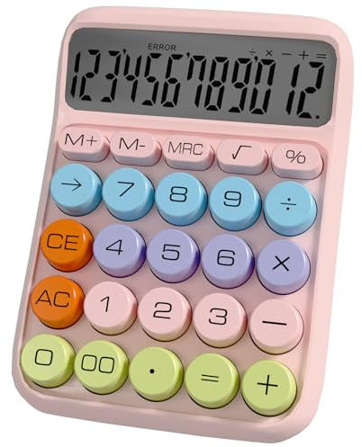 Zeno Calcolatrice Rosa – Calcolatrice da Scrivania Cute con Tasti Grandi, 12 Cifre, per Scuola, Casa e Accessori da Ufficio Rosa