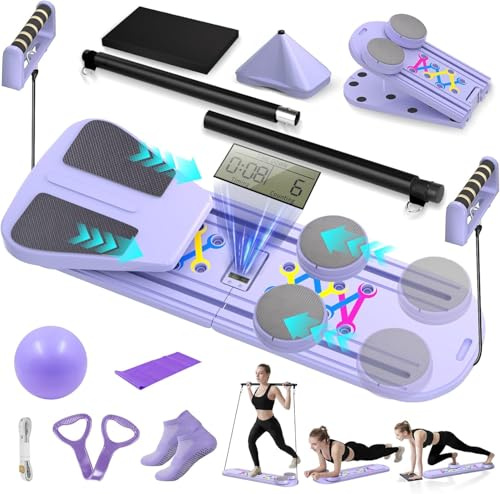 JUOIFIP Pilates Board, Tragbares Faltbares Pilates Reformer Set, Vielseitige Pilates Board für Zuhause, Helllila