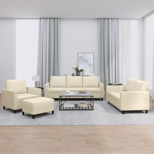 mtlskopl 4-TLG. Sofagarnitur Creme Kunstleder 320x77x80 cm Modernes Design mit Ecksofa-Charakter Bequeme Sessel Zweisitzer Dreisitzer & Hocker für Wohnzimmer kleine Wohnlandschaft