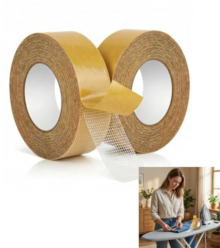 Cinta de Tela Adhesiva Doble Cara 2pcs Transparente - Adhesivo Industrial Resistente - Sin Residuos para Alfombras Ropa Fotos Hogar