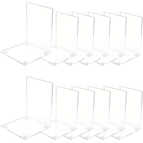 Keboyoe 12 pezzi Fermalibri Acrilico Trasparenti per Mensole con 48 Cuscinetti Antiscivolo, Reggilibri Trasparenti Porta Libri da Scrivania per Libreria, Scrivania, Ufficio, Biblioteche