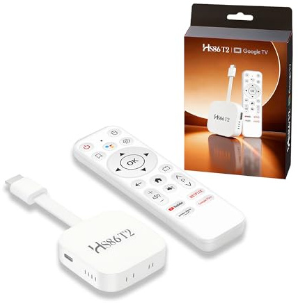 GREVA TV-stick Android 4K Ultra HD streamingenhet, senaste Android 14.0 TV-stickbox 2 GB 16 GB T2 – vit