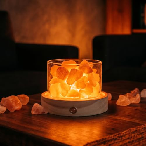 Lamptobe Lámpara de sal rosa sin cables con base de madera recargable | regalo natural para el bienestar luz nocturna para meditación dormitorio oficina en casa decoración escritorio