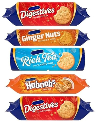 Mixed British Assortment of Classic Variety Biscuits, Digestives, Rich Tea, Ginger Nuts & Hobnobs Cookies, Perfect for Sharing & Gifting on Mothers & Fathers Day, Christmas, UK Biscuits (3 Bundles)