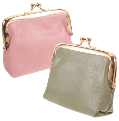 UTHCLO 2 Pièces Porte-Monnaie avec Fermeture Double Clip en Métal Vintage pour Femmes en Cuir PU, Grand Capacité pour Organiser Petits Objets, Portable pour Usage Quotidien