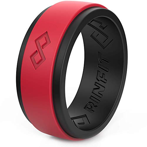 Rinfit Ehering aus Silikon für Herren, 1 oder 3 Ringe, RinfitAir atmungsaktives Design, Silikongummi, Herren-Ehering Größe 7-14 (12, Schwarz & Rot)