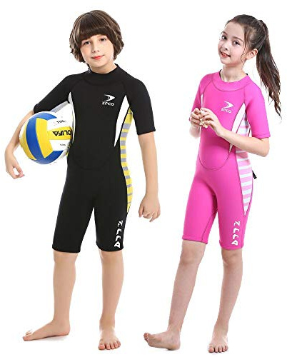 ZCCO 2.5mm Kids Shorty Wetsuit, Boys and Girls Full Body Thermal Neoprene Swimsuit, Back Zip Wet Suit for Scuba Diving, Swimming, Surfing