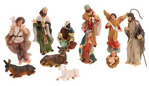 ELLUG Creation Gross Krippenfiguren Set 11teilig, Höhe bis 10cm aus Polyresin, Heilige Familie, Heilige 3 Könige, Engel und Hirte Weihnachtskrippe Figuren Weihnachtszubehör Weihnachtsdeko