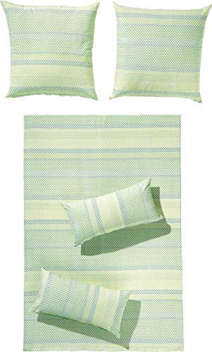 Erwin Müller Bettwäsche, Bettgarnitur Seersucker 100% Baumwolle grün-Natur Größe 40x80 cm / 135x200 cm - bügelfrei, mit praktischem Reißverschluss, temperaturausgleichend