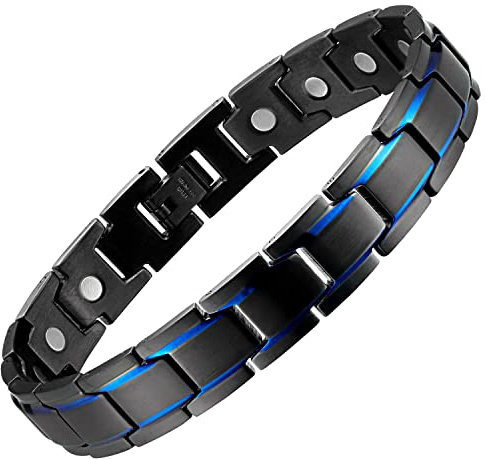 MagEnergy Pulseras magnéticas para hombre, acero de titanio, pulsera negra de 8.5 pulgadas, ajustable, 8.5 inch, Acero de titanio