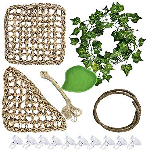 Allazone 15 Pz Piante per Rettili e Anfibi, Flessibile Artificiale Rattan con Ventose, Barbuto Drago Amaca, Ciotole per Rettili per Anfibi, Camaleonte, Lucertole, Geco, Serpenti