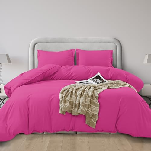 Elegant Comfort Luxury 3-Piece Duvet Cover Set - 1500 Premium Hotel Quality Microfiber Hotel Collection - Comforter Cover with Button Closure and Shams, Full/Queen, Hot Pink