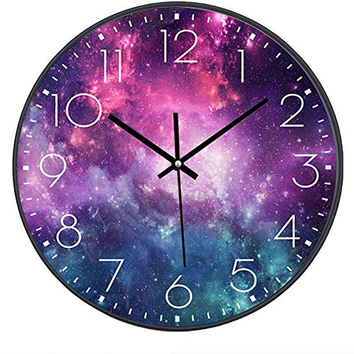 SWECOMZE Wanduhr Lautlos, 25cm, Zifferblatt mit Galaxie Sterne Weltraum Sternenhimmel, 12-Zoll Geräuscharmes Uhrwerk, Kein Ticken, Wanduhr für Kinderzimmer (Schwarz,036)