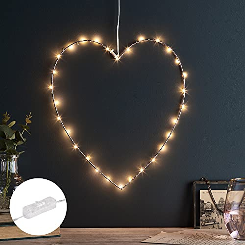 Lights4fun Lichter-Herz Silhouette | 30 warmweiße Mikro-LEDs | Strombetrieben mit Schalter am Kabel | Valentinstag Deko Muttertag Fensterdeko | zum Aufhängen im Innenbereich | Roségold